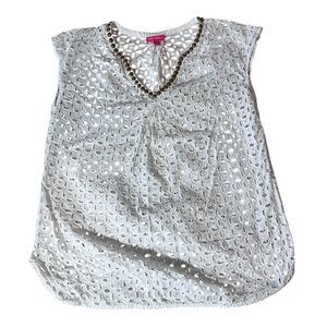 Lilly Pulitzer White Eyelet Swim Coverup with Gold Trim